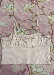 White Ribbed Tie Strap Crop Top