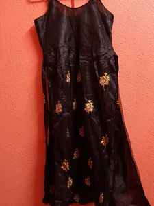 Elegant Black &amp; Gold Embroidered Gown