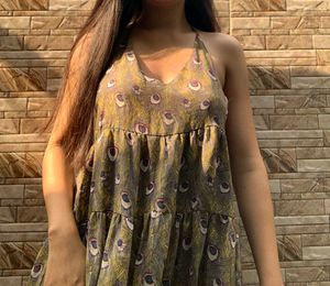 Boho Tiered Peacock Print Dress