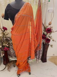 Elegant Orange Saree without blouse