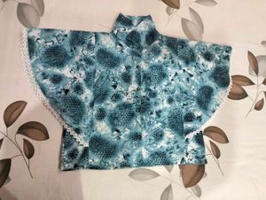 Stylish Blue Printed Top with Lace Detail