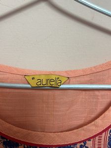 Aurelia Coral Color Printed Kurta