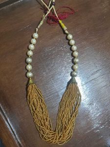 Elegant Pearl & Gold Beaded Necklace