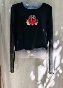 21279. Black Heart Flame Graphic Long Sleeve Top