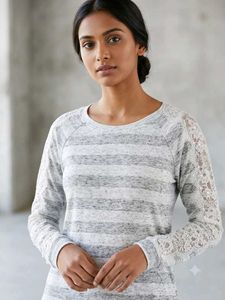 Striped Lace Sleeve Top