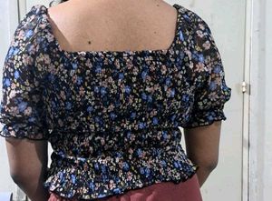 Floral Smocked Square Neck Top