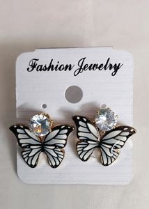 Black And White Butterfly Stud
