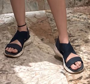 Navy Blue Strappy Flat Sandals
