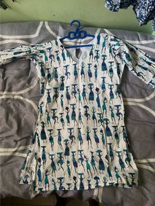 White Kurta with Folk Art Print