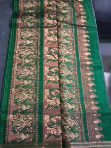 Green Silk Saree with Intricate Motifs