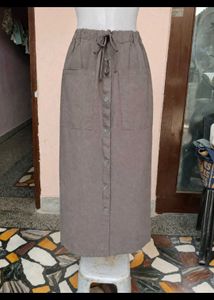 Stylish Grey Button-Up Midi Skirt