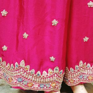 Elegant Pink Embroidered Kurta plazzo Set
