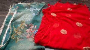 Beautiful Floral Saree with Red Dupatta
