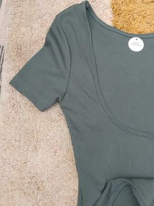 Ribbed Scoop Neck Bodysuit