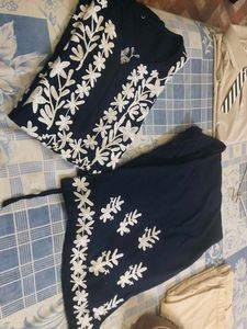 Elegant Black &amp; White Embroidered Kurti Set
