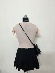 Cute Pink Tie-Front Lettuce Hem Top