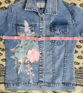 SALE Denim Jacket with Floral Applique