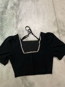 Chic Black Pearl Embellished Blouse