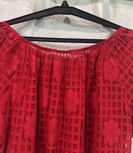 Chic Red Lace Off-Shoulder Top