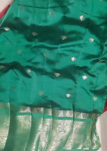 Vibrant Red Silk Saree with Golden Border