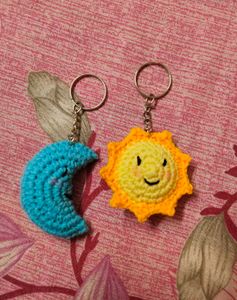 Crocheted Sun &amp; Moon Keychain Set ☀️🌙