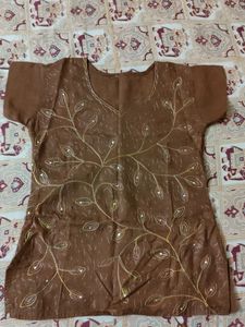 Brown Embroidery Short Top