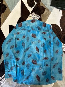 Men's Blue Leaf Print Casual Shirt