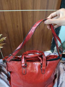Red leather Tote Bag