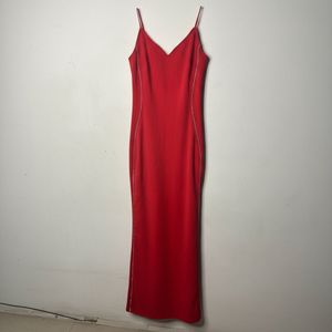 Red Spaghetti Strap Dress With slit on lef