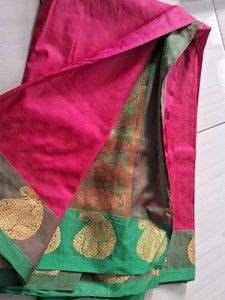 Vibrant Pink Saree with Gold Border