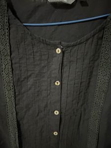 Black Straight Kurti with Front Detailing
