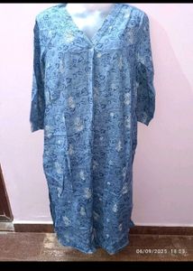 Xl Cotton Blue Floral Print Dress