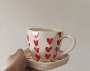 Hand-Painted Heart Tea Cup &amp; Saucer Set