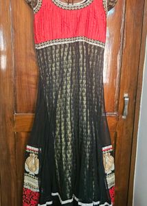 Beautiful Red &amp; Black Embroidered anarkali