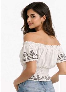 Trendy Off Shoulder White Crop Top | Smocked Waist