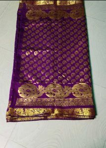 Purple Silk Saree with Gold Print
