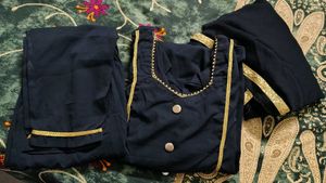Black & golden detailing kurta pant dupatta set