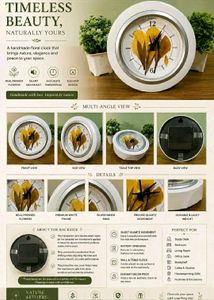 Handmade Aesthetic White Floral Clock