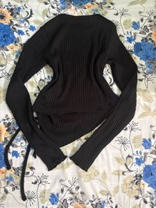 Ribbed Graphic Print Ruched Top