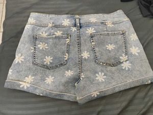 Daisy Print Denim Shorts