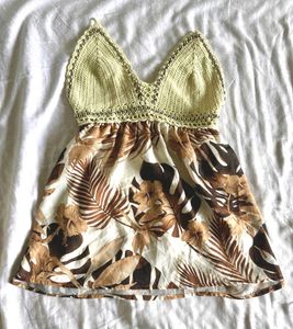 Crochet & Tropical Print Halter Top