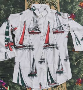 White Printed Button-Up Shirt