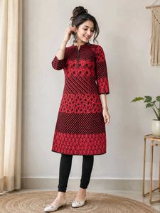 Red & Black Printed Kurta
