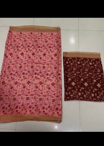 Pretty Peachy Pink Saree With Unstictched Blouse Material