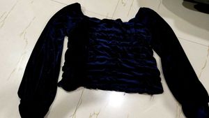 Navy Blue Crop Top Velvet