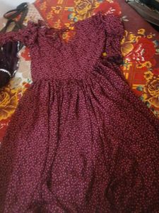 Burgundy Floral Print Dress