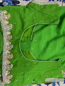 Parrot Green Colour Heavy Stone Work Saree With