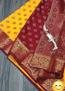 Vibrant Yellow &amp; Maroon Silk Saree