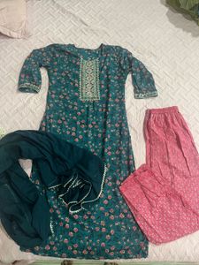 Teal Floral Kurta Set