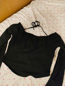 Black Off-Shoulder Long Sleeve Top